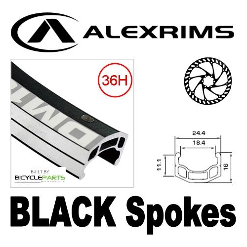 WHEEL  26"  Alex DM-18 D/W Eyeleted Rim, Alloy Q/R 6 Bolt Disc Hub, Mach 1 Spokes, FRONT.  ALL BLACK