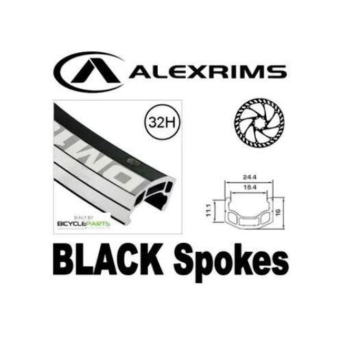 WHEEL  700c Alex Black DM18 D/w Eyeleted Rim , 6 Bolt Black Hub Q/r , Silver Mach 1 Spokes Front . 32 H