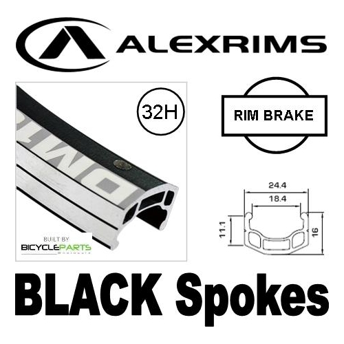 WHEEL - 700c Alex DM18 D/w 32H A/v Eyeletted M/e Black Rim, 8/10 SPEED Q/R (135mm OLD) Loose Ball KK Rival Black Hub, Mach1 BLACK Spokes