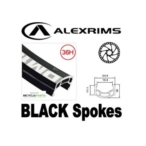 WHEEL  24"  Alex DM-18 D/W Alloy Rim Non/Msw, Joytech 6 Bolt Q/R Alloy Disc Hub, Mach 1 Spokes, FRONT.  ALL BLACK