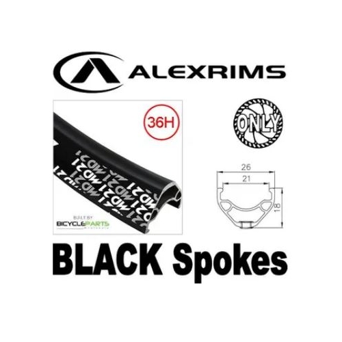 WHEEL - 26" Alex MD21 36H P/j Black Rim,  1 SPEED CASS Nutted (135mm OLD) 6 Bolt Disc Sealed Novatec Black Hub,  Mach 1 BLACK Spokes