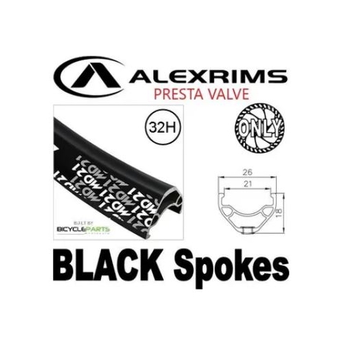 WHEEL - 29er Alex MD21 32H P/j Black Rim with Eyelets,  FRONT 15mm T/A (110mm OLD) 6 Bolt Disc Sealed Bear Pawl Black Hub,  Mach 1 BLACK Spokes