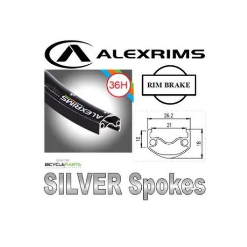 WHEEL - 26" Alex ADVENTURER 2 36H P/j Black Rim,  FIXED/FREE Nutted (120mm OLD) Sealed Novatec Silver Hub,  Mach 1 SILVER Spokes