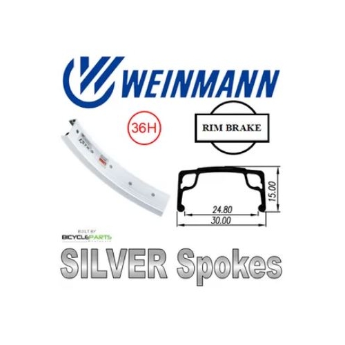 WHEEL - 16" Weinmann AS7X 36H P/j Silver Rim,  1 SPEED COASTER 3/8 Nutted (110mm OLD) Loose Ball Hi-Stop Silver Hub,  Mach 1 SILVER Spokes