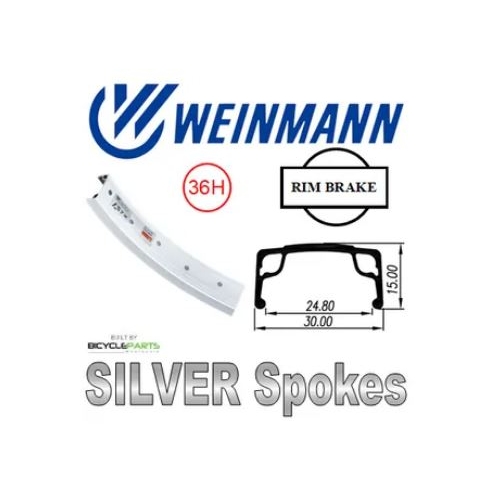 WHEEL - 16" Weinmann AS7X 36H P/j Silver Rim,  FRONT 3/8" Nutted (100mm OLD) Loose Ball Joytech Silver Hub,  Mach 1 SILVER Spokes