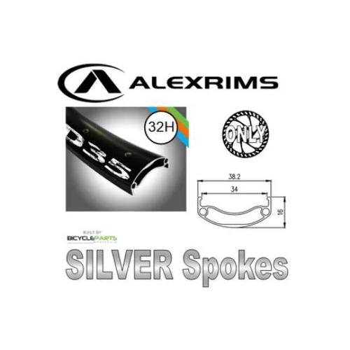 WHEEL - 29er Alex MD35 32H P/j Black Rim,  FRONT 15mm T/A (110mm OLD) 6 Bolt Disc Sealed Bear Pawl Black Hub,  Mach 1 SILVER Spokes