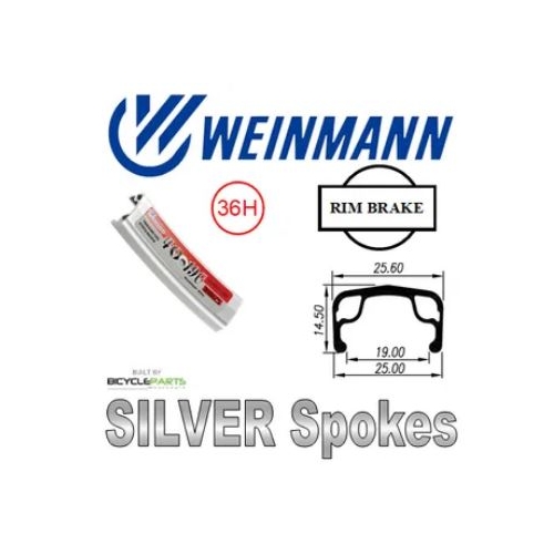 WHEEL - 700C Weinmann 4019C 36H P/j Silver Rim,  FRONT 3/8" Nutted (100mm OLD) Loose Ball Joytech Silver Hub,  Mach 1 SILVER Spokes