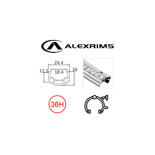 RIM 700c x 18mm - ALEX DM18 - 36H - (622 x 18) - Schrader Valve - Rim Brake - D/W - SILVER - Eyeleted - MSW (ERD 606.5)