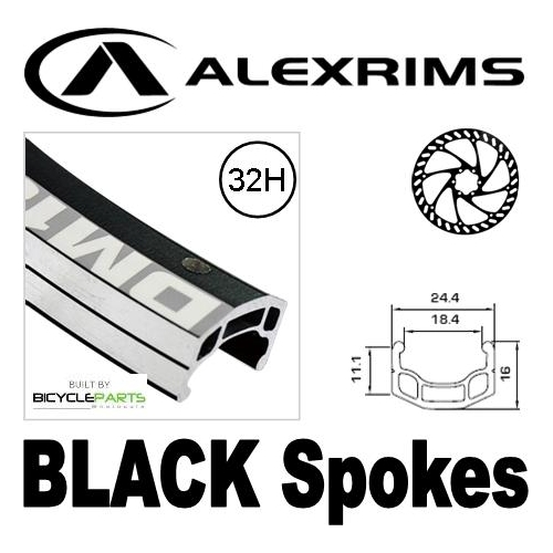 WHEEL  26"  Alex DM-18 D/W Eyeleted Rim W/msw (32hole), 8 /10 Speed 6 Bolt Disc Q/R Hub, Mach 1 Spokes, REAR.  ALL BLACK