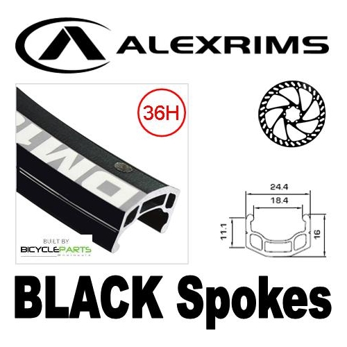 WHEEL  24"  Alex DM18 D/W 36H A/v B/s Rim, 8/10 Speed Q/R (135mm OLD) 6 Bolt Disc Loose Ball Joytech Hub, Mach 1 Spokes, REAR.  ALL BLACK