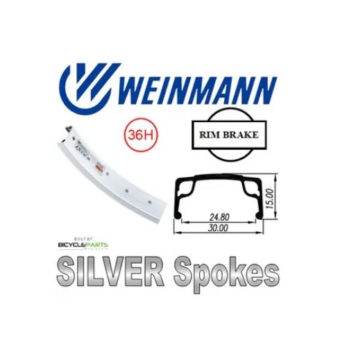 WHEEL - 20" Weinmann AS7X 36H P/j Silver Rim,  FRONT 3/8" Nutted (100mm OLD) Loose Ball Joytech Silver Hub,  Mach 1 SILVER Spokes