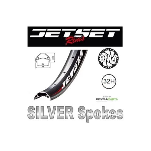 WHEEL - 24" Jetset HC-E331 32H P/j Matt Black Rim,  8/10 SPEED Q/R (135mm OLD) 6 Bolt Disc Loose Ball Black Hub,  Mach 1 SILVER Spokes