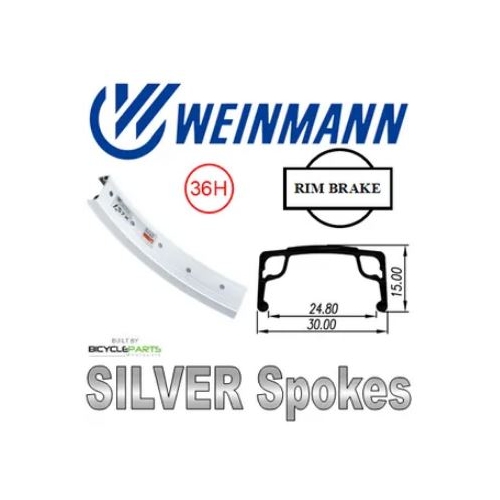 WHEEL - 16" Weinmann AS7X 36H P/j Silver Rim,  FIXED/FREE Nutted (120-130mm OLD) Sealed Sturmey Silver Hub,  Mach 1 SILVER Spokes