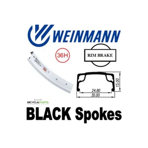 WHEEL - 16" Weinmann AS7X 36H P/j Silver Rim,  FIXED/FREE Nutted (120-130mm OLD) Sealed Sturmey Silver Hub,  Mach 1 BLACK Spokes