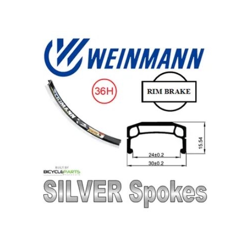 WHEEL - 20" Weinmann DM30 36H P/j Black Rim,  FRONT 3/8" Nutted (100mm OLD) Sealed Novatec Black Hub,  Mach 1 SILVER Spokes