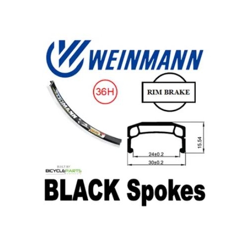 WHEEL - 20" Weinmann DM30 36H P/j Black Rim,  FRONT 3/8" Nutted (100mm OLD) Sealed Novatec Black Hub,  Mach 1 BLACK Spokes