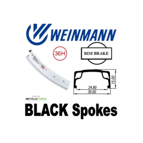 WHEEL - 20" Weinmann AS7X 36H P/j Silver Rim,  Wheel Chair Q/R (124mm OLD) Sealed Silver Hub,  Mach 1 BLACK Spokes