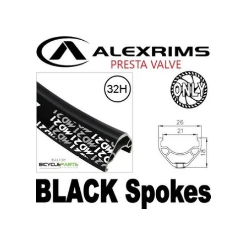 WHEEL - 29er Alex MD21 32H P/j Black Rim with Eyelets,  FRONT 12mm T/A (100mm OLD) Centerlock Disc Sealed Novatec Black Hub,  Mach 1 BLACK Spokes