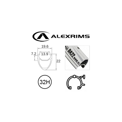 RIM 700c x 14mm - ALEX DA22 - 32H - (622 x 14) - Presta Valve - Rim Brake - D/W - SILVER - MSW