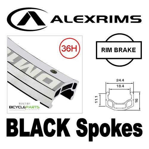 WHEEL - 700c Alex DM18 D/w 36H A/v Eyeletted M/e Silver Rim, FRONT 3/8" Nutted (100mm OLD) Loose Ball Joytech Silver Hub, Mach1 BLACK Spokes