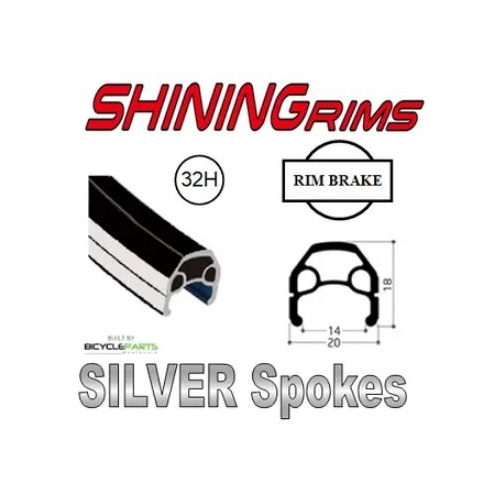 WHEEL - 650C Shining A-M8S 32H S/j Black Rim,  FRONT Nutted (100mm OLD) Sealed Novatec Black Hub, SILVER Spokes