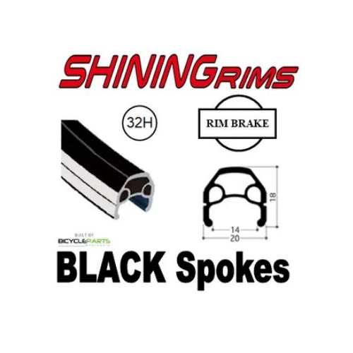 WHEEL - 650C Shining A-M8S 32H S/j Black Rim,  FRONT Nutted (100mm OLD) Sealed Novatec Black Hub, BLACK Spokes