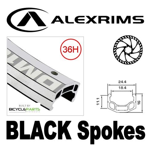 WHEEL - 700c Alex DM18 D/w 36H A/v Eyeletted M/e Silver Rim, FRONT Q/R (100mm OLD) 6 Bolt Disc Sealed Novatec Black Hub, Mach1 BLACK Spokes
