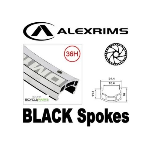 WHEEL  26"  Alex DM-18 D/W Eyeleted Alloy Rim W/msw, 8/10 Speed Cassette 6 Bolt Disc Q/R Hub, Mach 1 Spokes, REAR.  BLACK with SILVER Rim