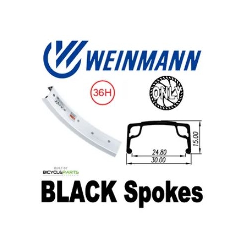 WHEEL - 16" Weinmann AS7X 36H P/j Silver Rim,  FRONT 15mm T/A (100mm OLD) 6 Bolt Disc Sealed Novatec Black Hub,  Mach 1 BLACK Spokes