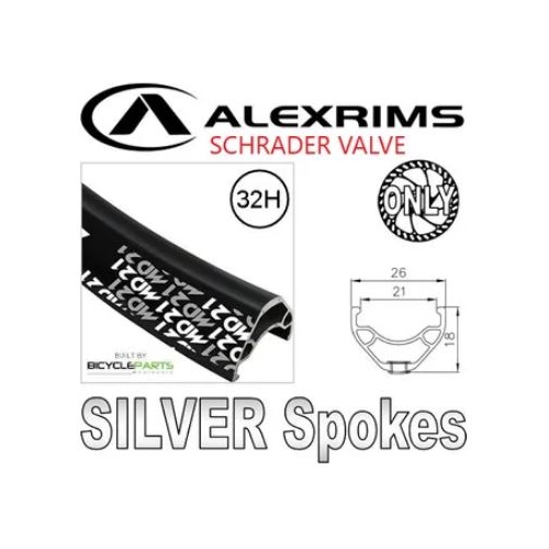 WHEEL - 29er Alex MD21 32H P/j Black Rim with Eyelets, Schrader Valve,  8/11 Speed Q/R (141mm OLD) 6 Bolt Disc Sealed Novatec Black Hub, SILVER Spokes