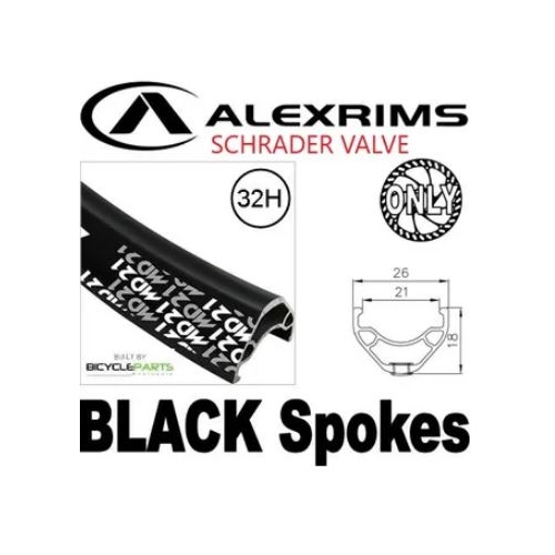 WHEEL - 29er Alex MD21 32H P/j Black Rim with Eyelets, Schrader Valve,  FRONT Q/R (100mm OLD) 6 Bolt Disc Loose Ball Joytech Black Hub, BLACK Spokes