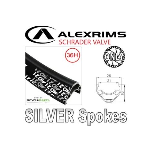 WHEEL - 29er Alex MD21 36H P/j Black Rim with Eyelets, Schrader Valve,  SCREW-ON MULTI Q/R (135mm OLD) 6 Bolt Disc Loose Ball KK Rival Black Hub, SILV