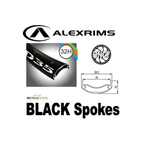 WHEEL - 29er Alex MD35 32H P/j Black Rim,  8/11 SPEED 12mm T/A (142mm OLD) Centerlock Disc Sealed Novatec Black Hub,  Mach 1 BLACK Spokes