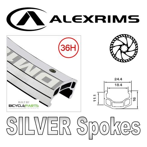 Wheel 26" Alex  DM-18 D/w Silver Eyeleted Rim  , Screw On Disc/Multi Speed Silver Q/r Hub , Mach 1 Spokes .