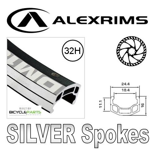 WHEEL  29er/700c  Alex DM18 D/W 32H A/v Eyeletted M/e Black Rim, Q/R (100mm OLD) 6 Bolt Disc Loose Ball Hub, Mach1 Spokes, FRONT.  BLACK with SILVER S