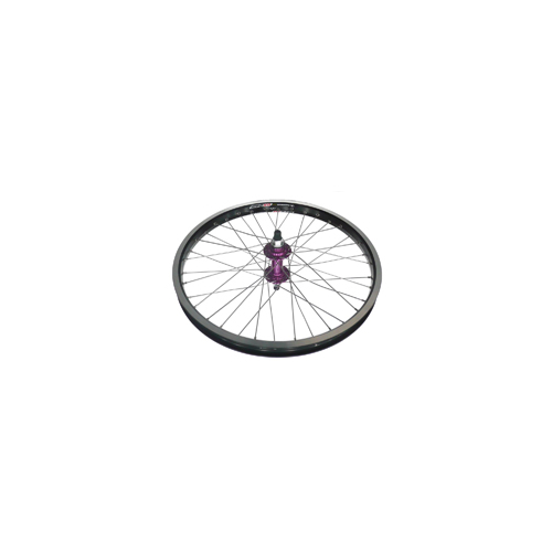 Wheel 20" Alex DM24 D/w Eyeleted Rim , Front PURPLE 36H Sealed 14mm Axle Hub , SILVER  Mach 1 spokes .