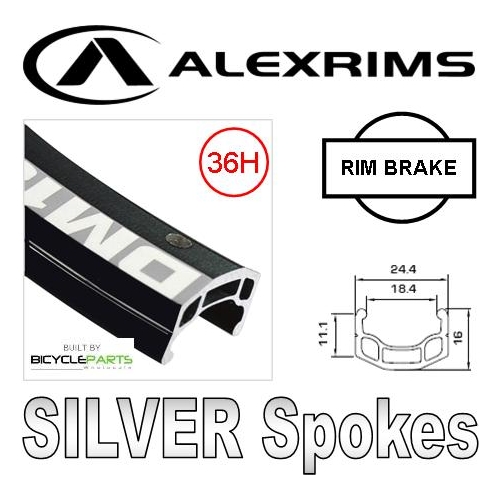 Wheel 24" Alex DM-18 D/w Black Non M/sw Rim , HiStop Silver Coaster Hub , Silver Mach1 Spokes .