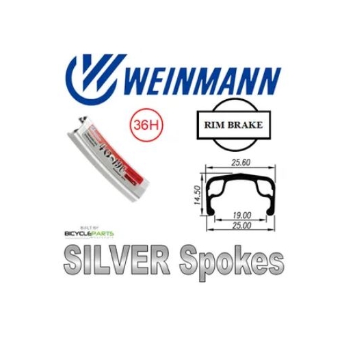 WHEEL - 700C Weinmann 4019C 36H P/j Silver Rim,  3 SPEED INTERNAL 3/8 Nutted (117mm OLD) Loose Ball Sturmey Silver Hub,  Mach 1 SILVER Spokes. (Includ