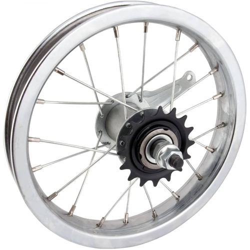 WHEEL  12" Rear Wheel, Silver, S/W Alloy Rim  Coaster Hub Silver (Inc. 18t Cog & Brake arm band)