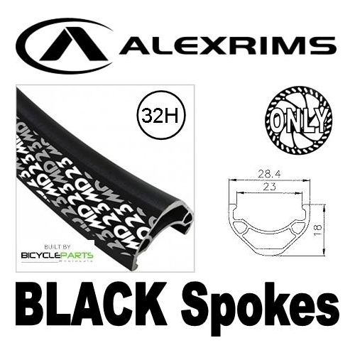 WHEEL - 700c/29er Alex MD23 F/V 32H Black Rim, FRONT 15mm Thu Axle 110mm Boost OLD Novatec Sealed Bearing 6 Bolt Disc Black Hub, Mach1 Black Spokes