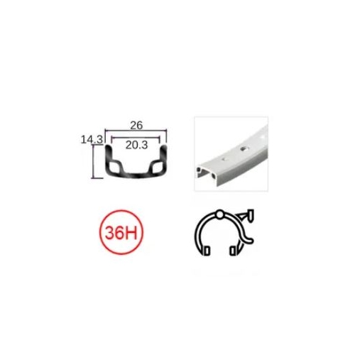 Rim, 24 x 1 3/8 Ano Silver , 36H -S/w - Alloy Rim  -S/v . (ERD 530)