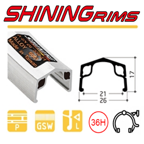 RIM 22" x 21mm - Shining A-5NS - 36H - Schrader Valve - Rim Brake - S/W - SILVER