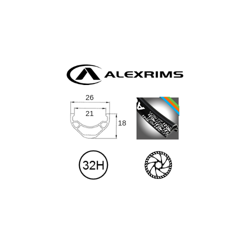 RIM 26" x 21mm - ALEX MD21 - 32H - (559 x 21) - Presta Valve - Disc Brake - D/W - BLACK - Eyeleted - Tubeless Ready