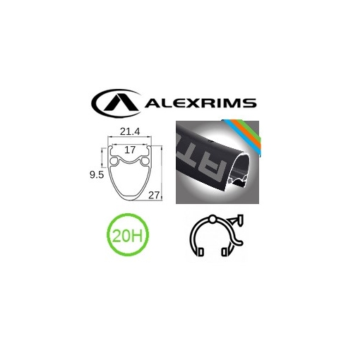 RIM 700c x 17mm - ALEX AT550 - 20H - (622 x 17) - Presta Valve - Rim Brake - D/W - BLACK - MSW - (Tubeless Ready)