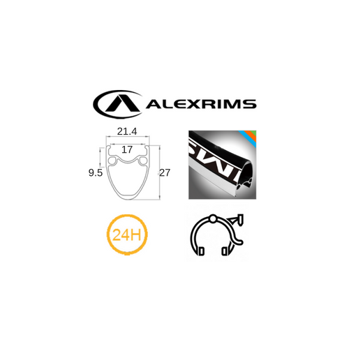 RIM 700c x 17mm - ALEX AT510 - 24H - (622 x 17) - Presta Valve - Rim Brake - D/W - BLACK - MSW - (Tubeless Ready)