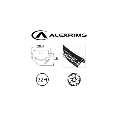 RIM 27.5/650B x 23mm - ALEX MD23 - 32H - (584 x 23) - Presta Valve - Disc Brake - D/W - BLACK - Eyeleted - Tubeless Ready