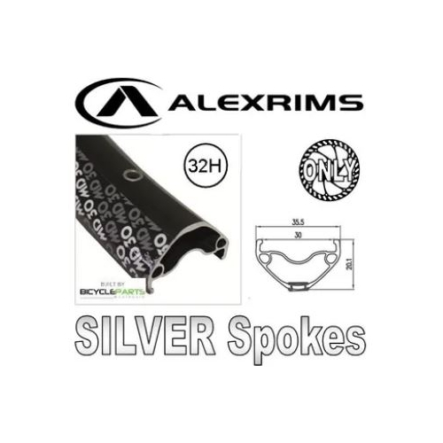 WHEEL - 29er Alex MD30 32H P/j Black Rim,  8/11 SPEED 12mm T/A (142mm OLD) 6 Bolt Disc Sealed Novatec Black Hub, SILVER Spokes
