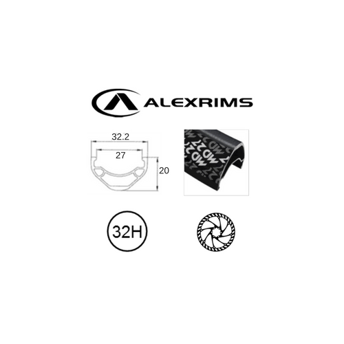 RIM 27.5/650B x 27mm - ALEX MD27 - 32H - (584 x 27) - Presta Valve - Disc Brake - D/W - BLACK - Eyeleted - Tubeless Ready - (ERD 559)