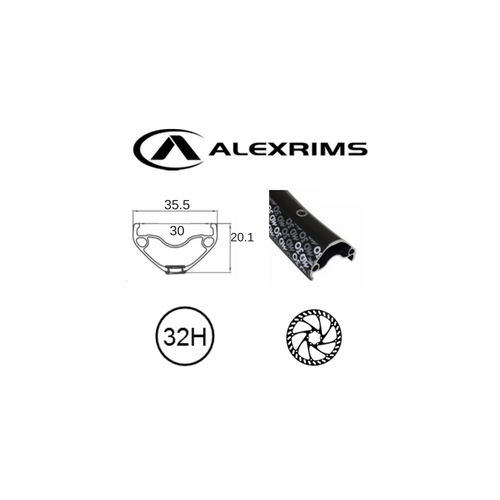 RIM 27.5/650B x 30mm - ALEX MD30 - 32H - (584 x 30) - Presta Valve - Disc Brake - D/W - BLACK - Eyeleted - Tubeless Ready