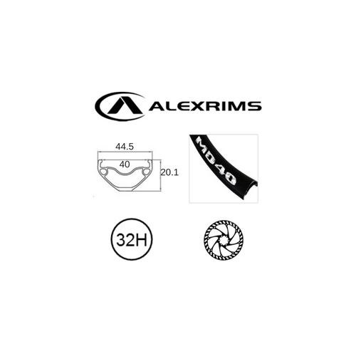 RIM 27.5/650B x 40mm - ALEX MD40 - 32H - (584 x 40) - Presta Valve - Disc Brake - D/W - BLACK - Eyeleted - Tubeless Ready